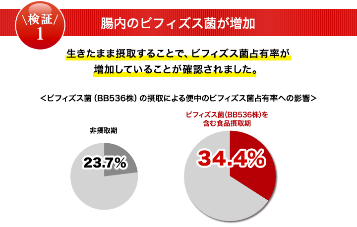 ビフィズス菌（BB536株）の摂取による便中のビフィズス菌占有率への影響