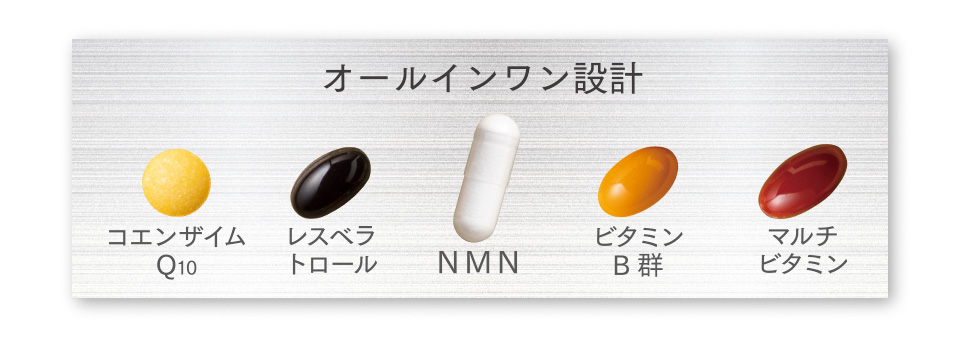 オールインワン設計　コエンザイムQ10　レスベラトロール　NMN　ビタミンB群　マルチビタミン