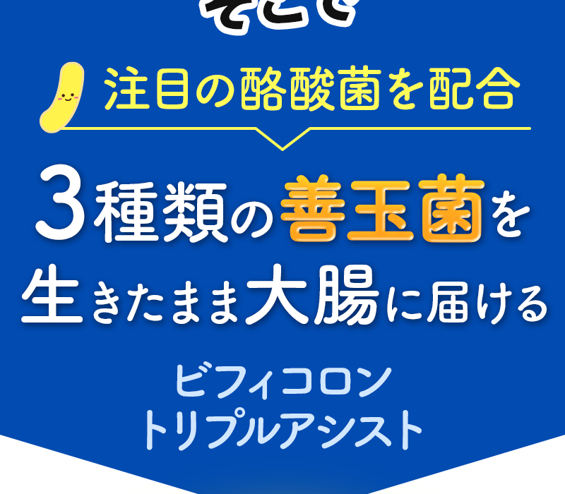 そこで注目の酪酸菌を配合！3種類の善玉菌を生きたまま大腸に届けるビフィコロン トリプルアシスト