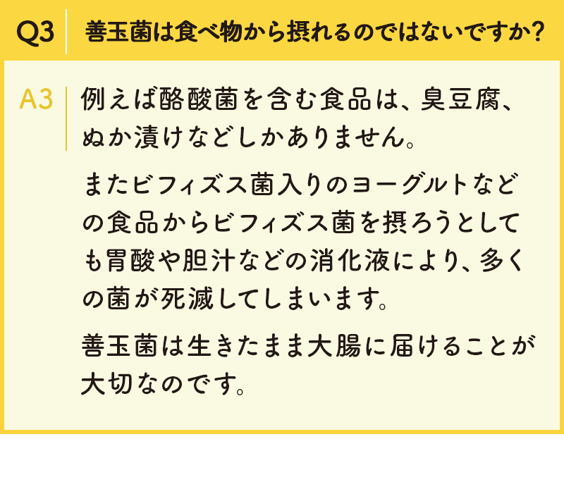 Q3.善玉菌は食べ物から摂れるのではないですか？