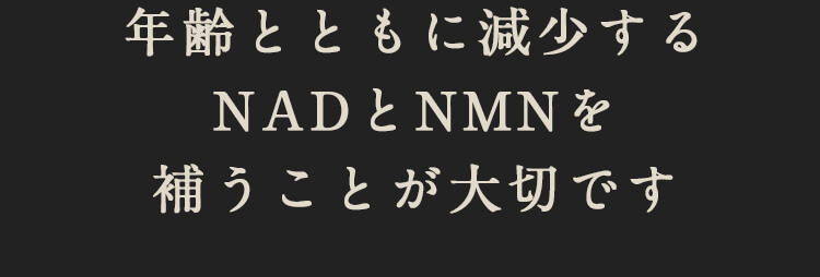 年齢とともに減少するNADとNMNを補うことが大切です